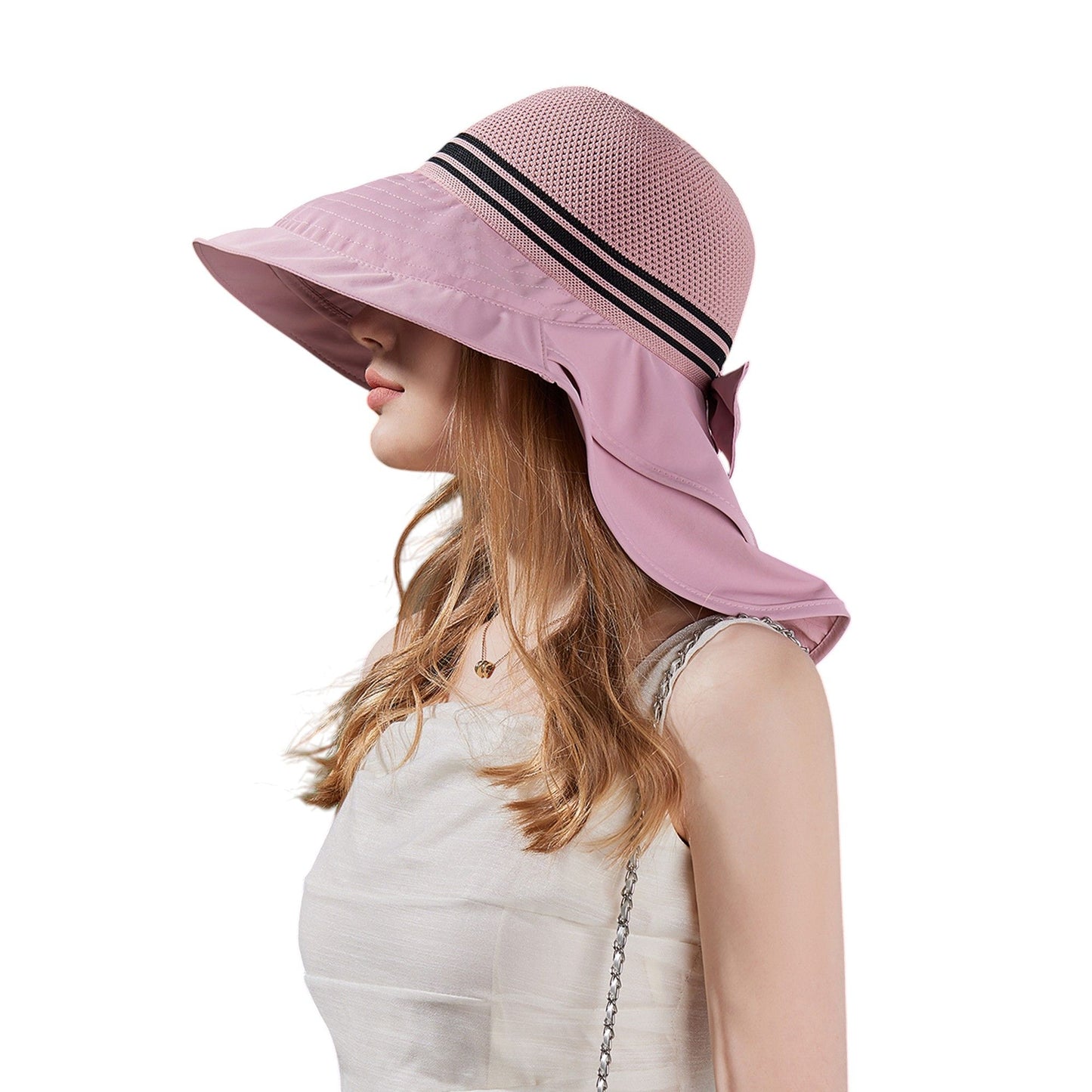 Wide Brim Mesh Sun Hat with Back Bow UV Protection Foldable Travel Hat for Women Outdoor Summer Style