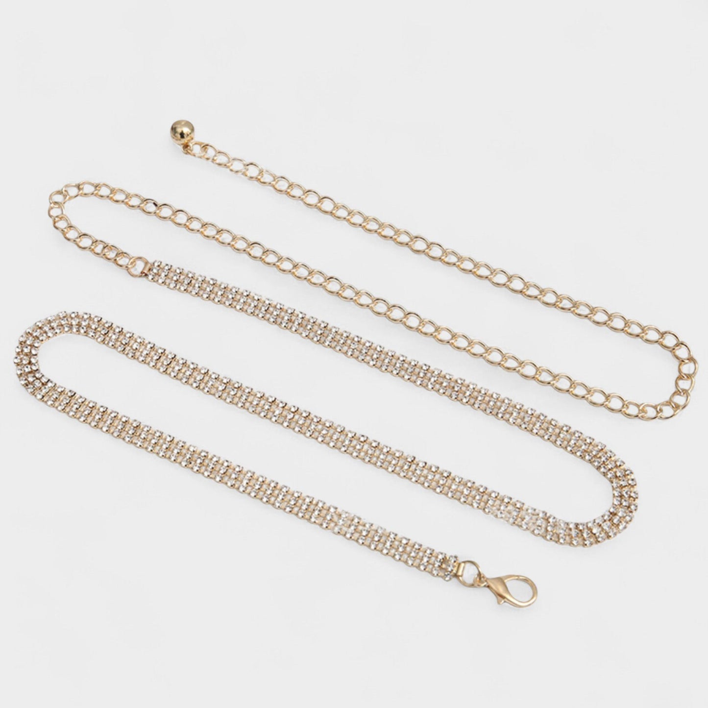Rhinestone Chain Belt with Adjustable Link Closure and Dangle Accent 45.5x1.2in
