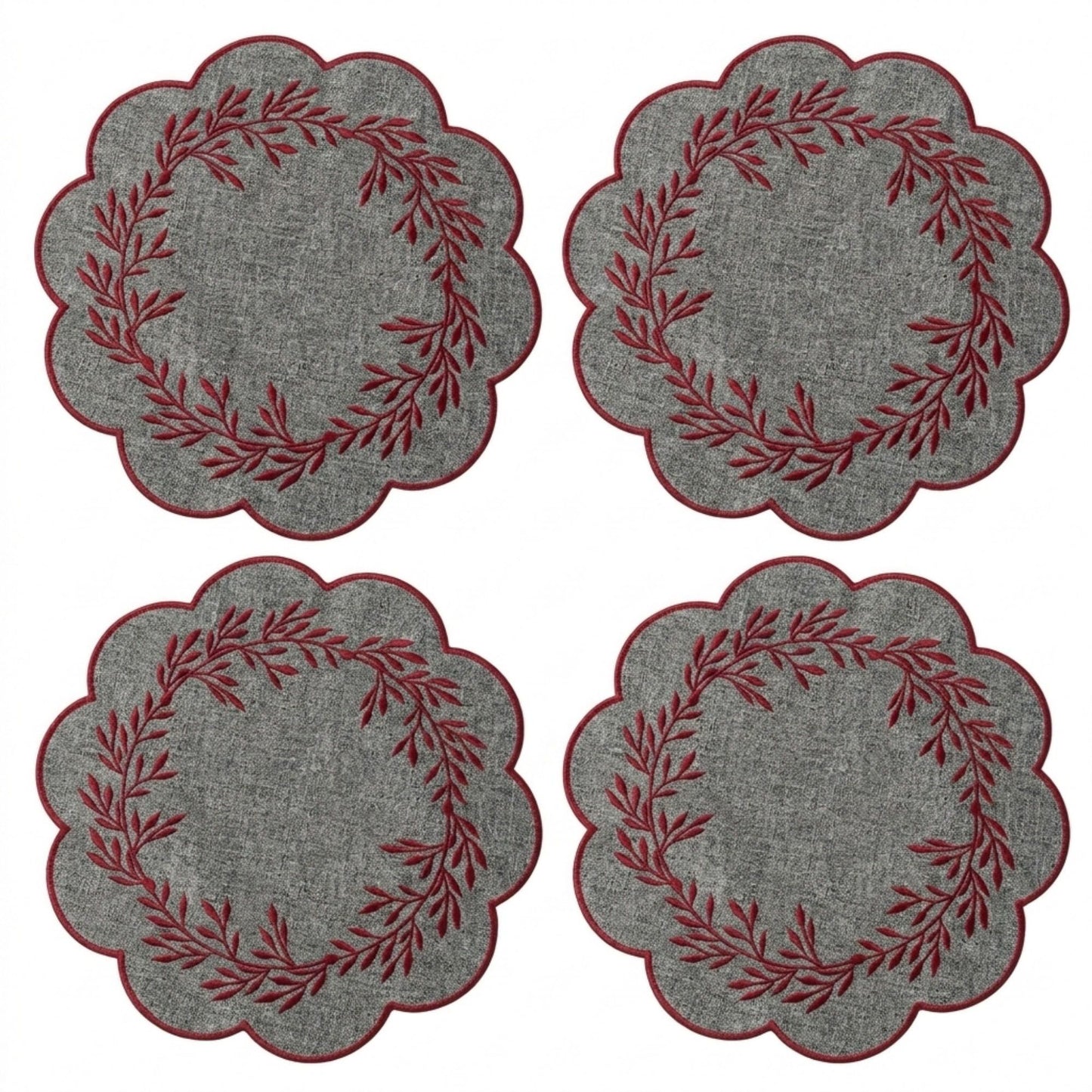 4pc Embroidered Laminated Waterproof Oil-Proof Placemat Set of 4
