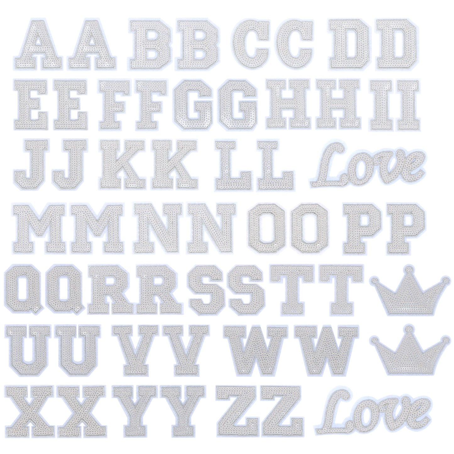 56 PCS Sequin Letter Iron On Patches A-Z Alphabet Varsity Letter Sewing Repair Preppy Glitter Hot-fix for Bag Shoes DIY Supplies