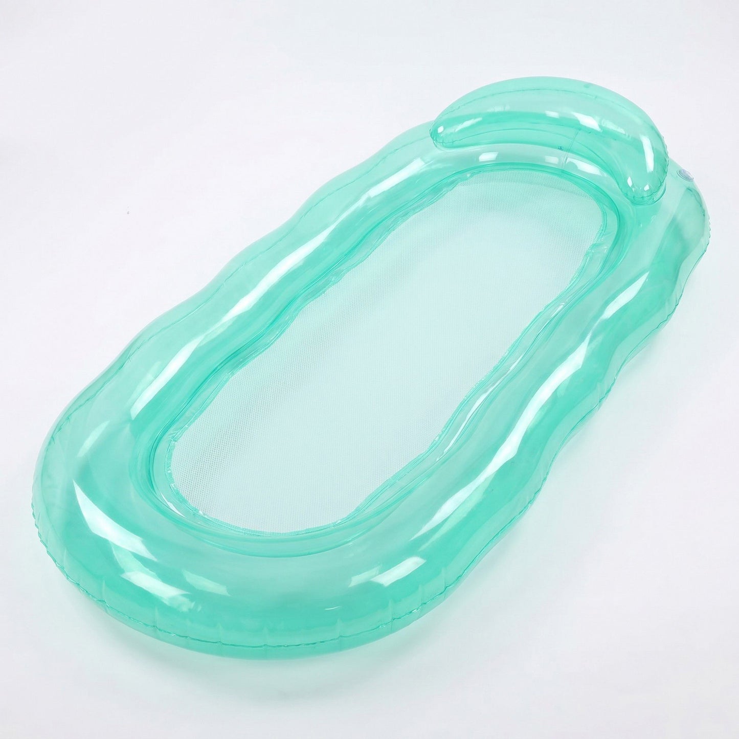 Pink Inflatable Pool Float with Mesh Center and Pillow Headrest