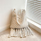 Crochet Fringe Shoulder Bag Open Knit Boho Tassel Handbag Lightweight Woven Crossbody Tote