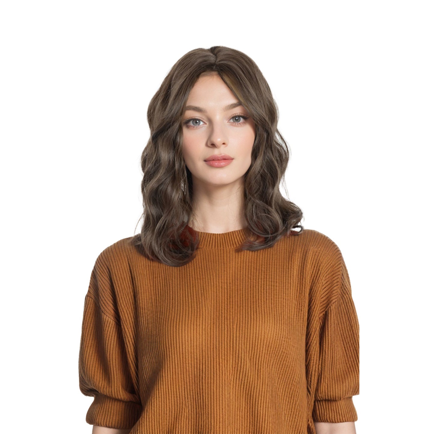 Natural Wavy Bob Wig with Curtain Bangs Synthetic Short Curly Bob