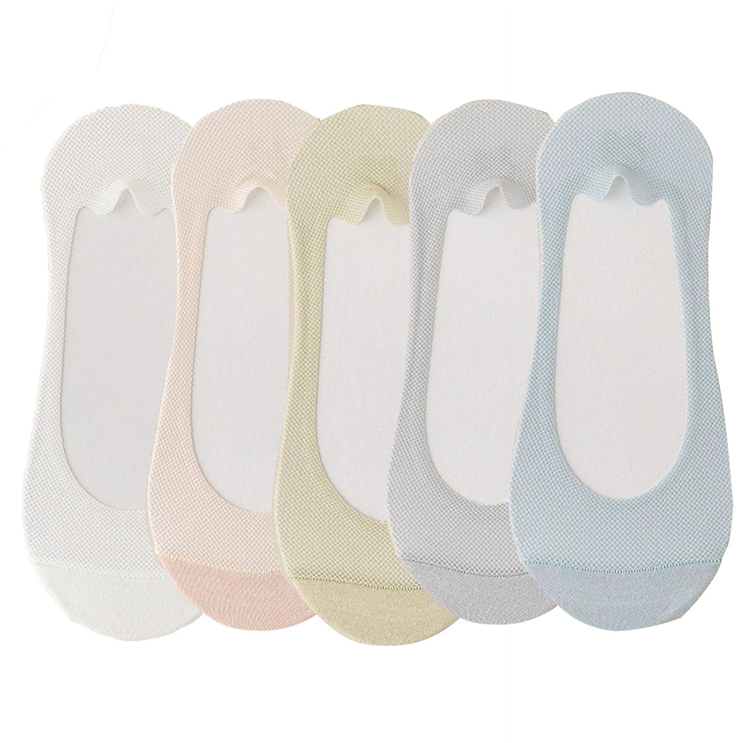 5 Pairs Women No Show Mesh Panel Socks Low Cut Stretch Cotton Liner Non-Slip Design for Ballet Flats and Loafers