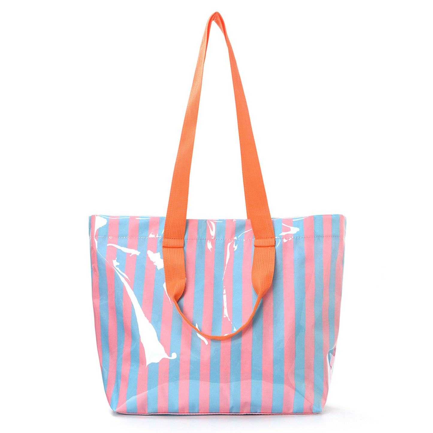 Striped PVC Beach Tote Bag with Magnetic Closure and Zip Pocket