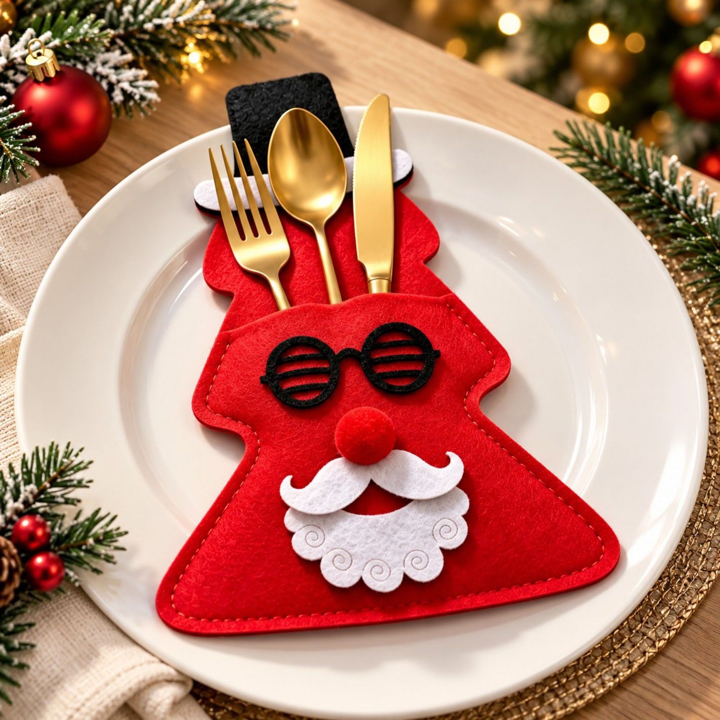 4pk Christmas Tree Santa Silverware Holders