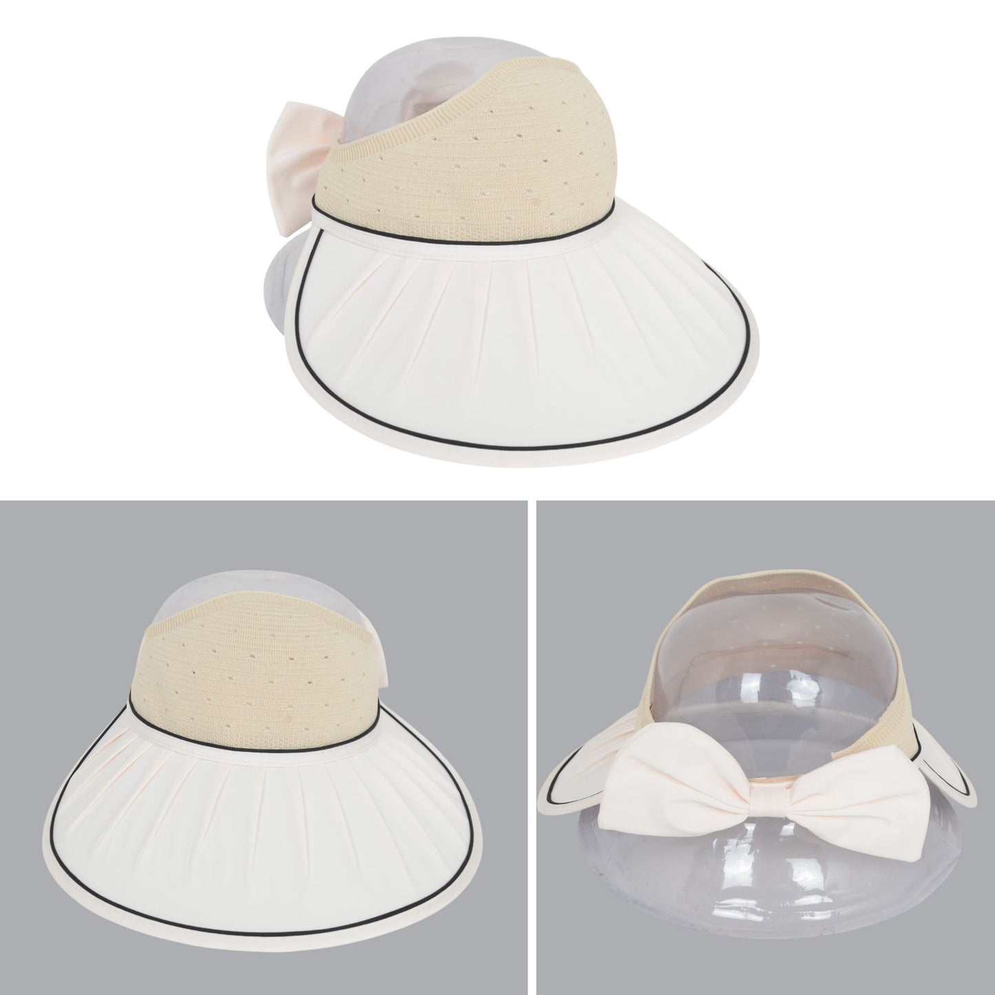 Extra Wide Brim Sun Visor Hat for Women Adjustable UV Protection Bow Detail Breathable Summer Beach Hat
