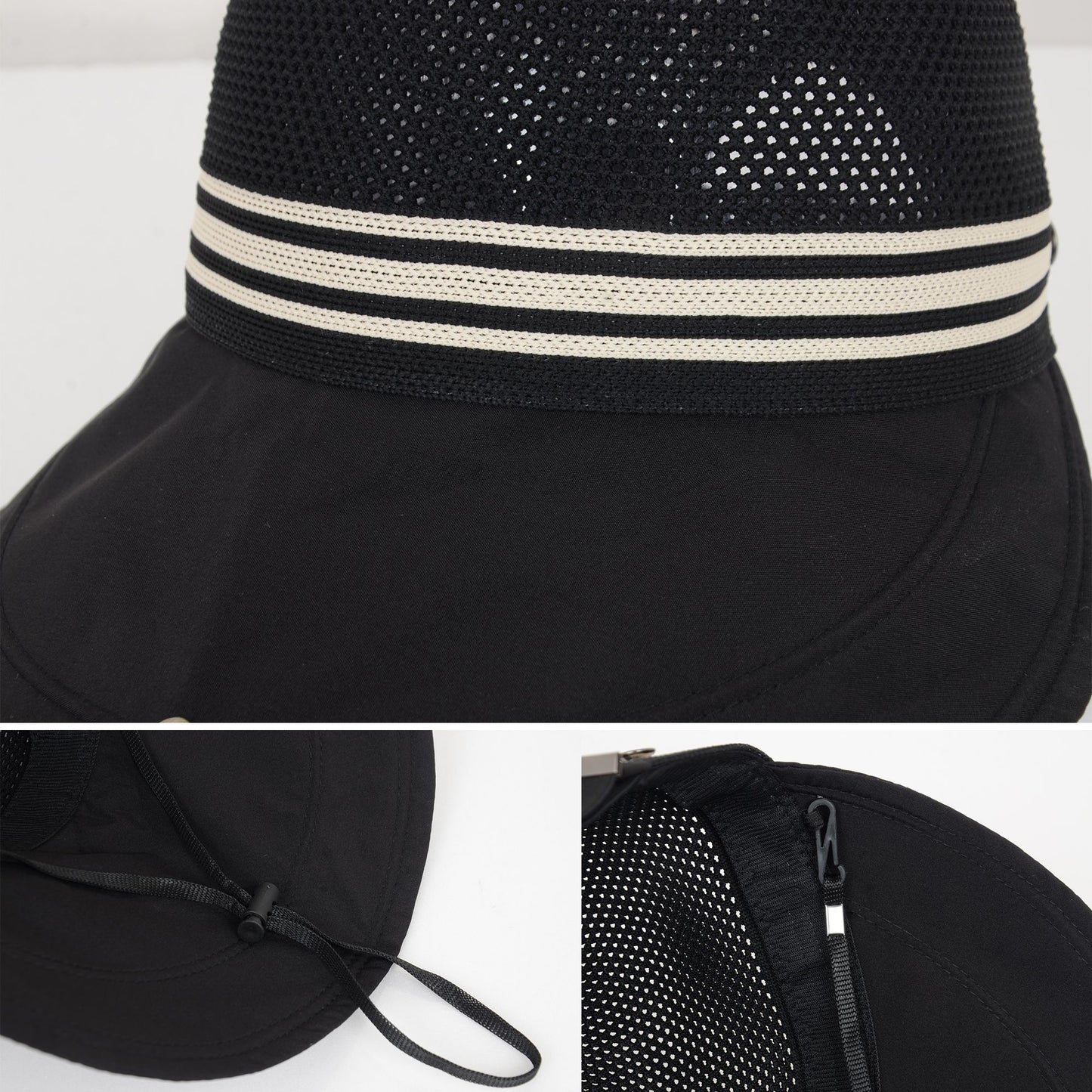 Breathable Mesh Sun Visor Cap with Ponytail Slot Adjustable Strap and Wide Brim for Outdoor Hiking and Summer Travel