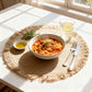 4 Pack Round Woven Fringe Placemats Farmhouse Heat Resistant Table Mats for Dining Table Decor