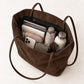 Faux Suede Tote Bag with Double Shoulder Handles Magnetic Closure and Interior Pockets