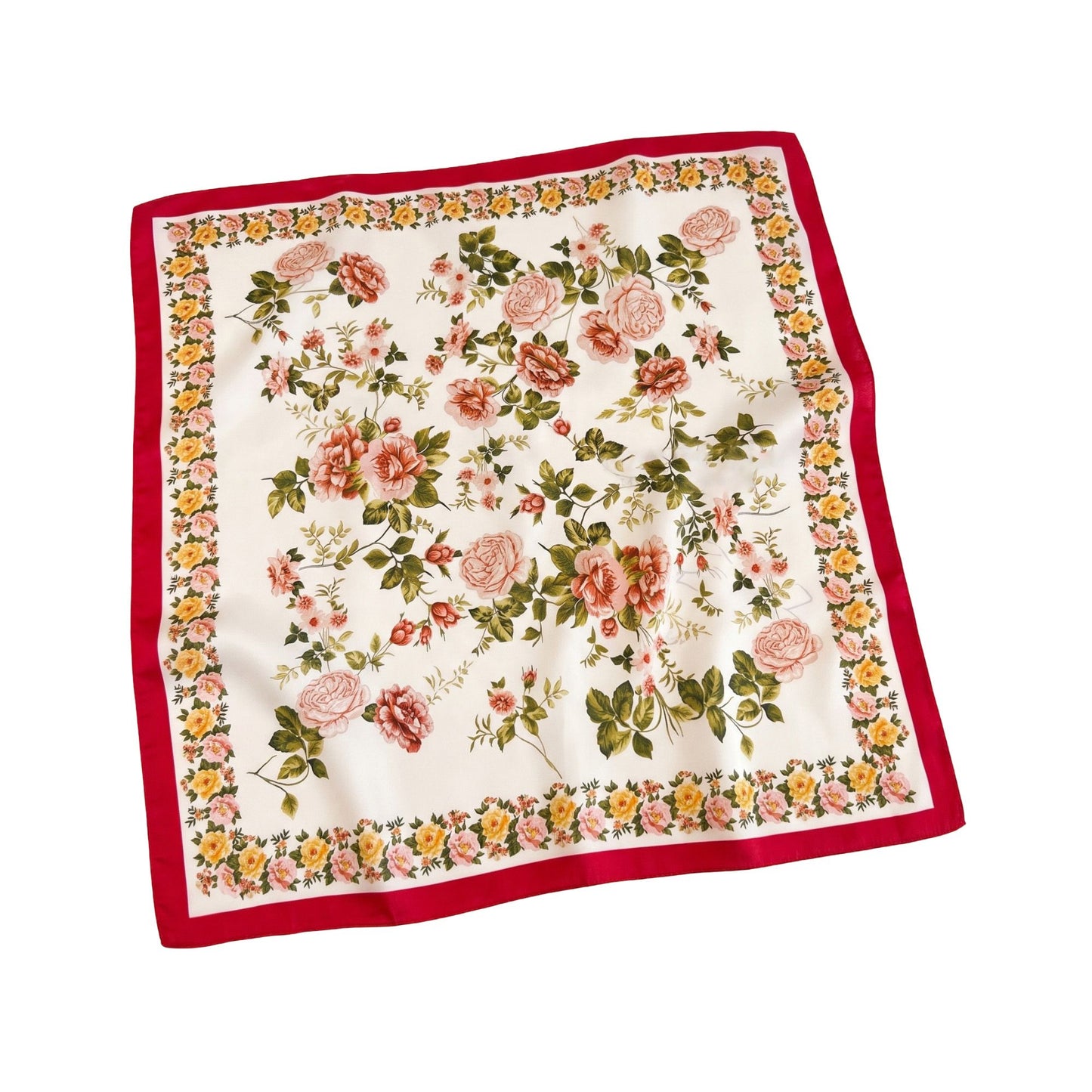 Vintage Floral Print Satin Feel Square Scarf Elegant Lightweight Fashion Neck Hair Scarf 27.5¡Á27.5 Inches