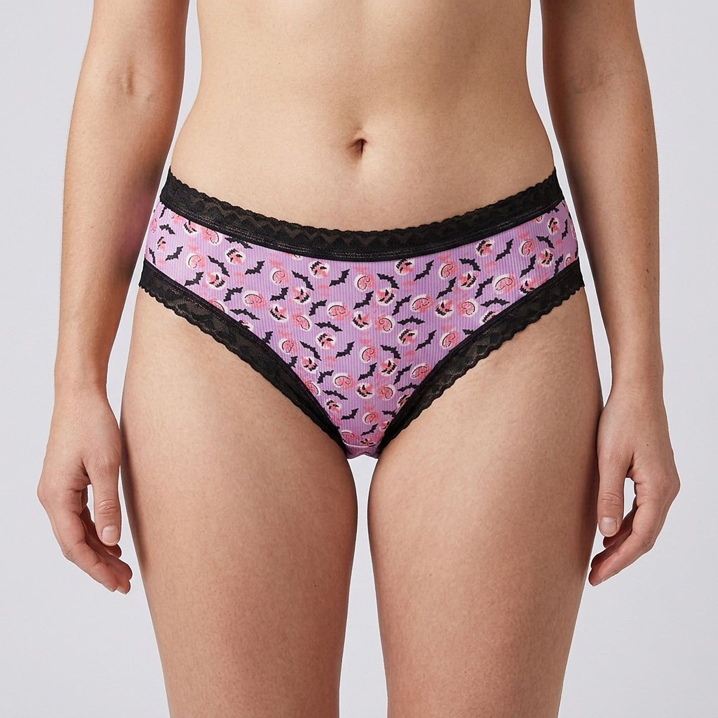 2 Pack Halloween Pumpkin Print Lace Trim Bikini Underwear