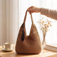 Woven Hobo Shoulder Bag with Magnetic Snap Closure and Tassel Accent