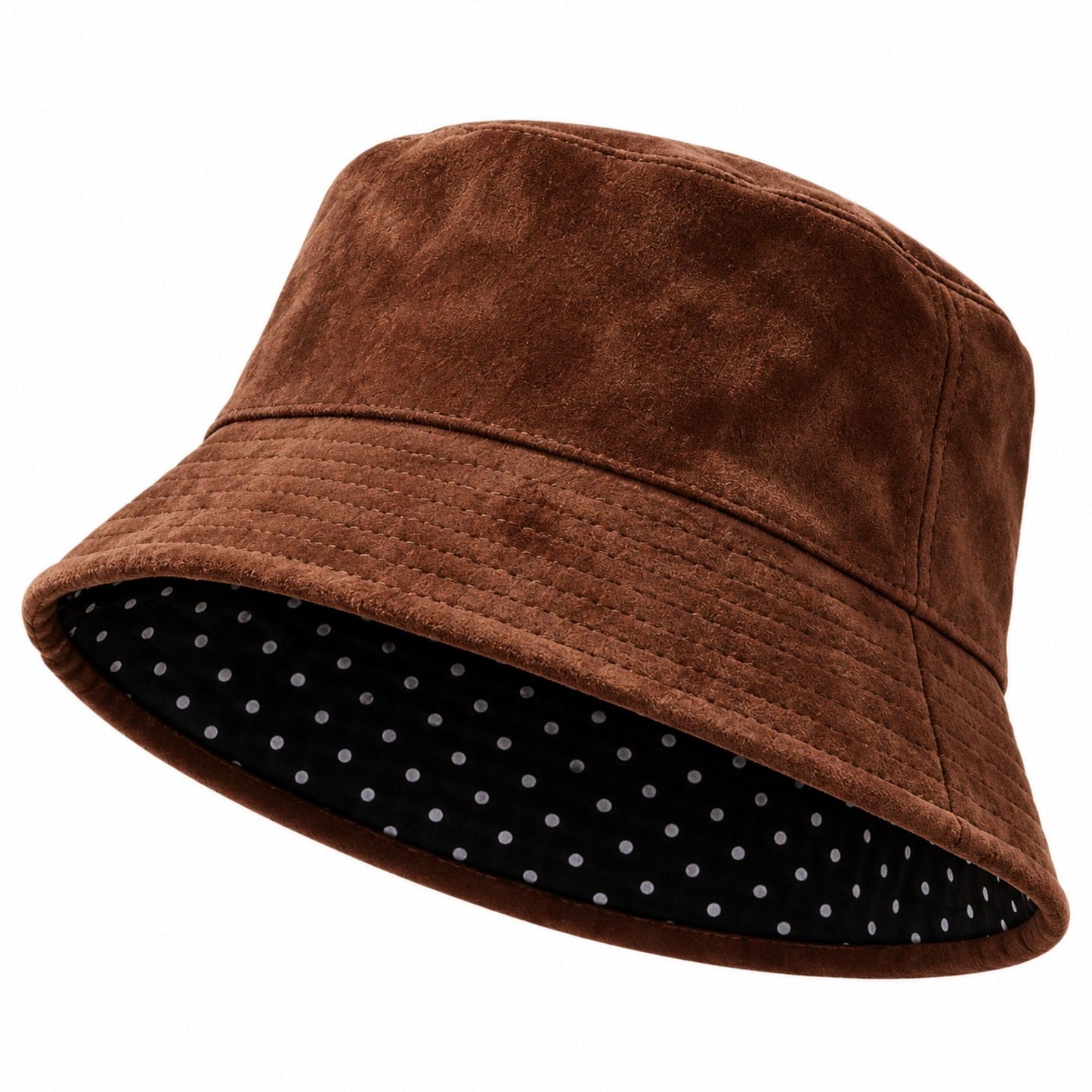 Faux Suede Bucket Hat with Polka Dot Lining