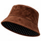 Faux Suede Bucket Hat with Polka Dot Lining
