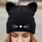 Cat Ear Knit Beanie - Faux Fur Ears with Valentine Heart Whisker Embroidery for Cute Casual Winter Wear
