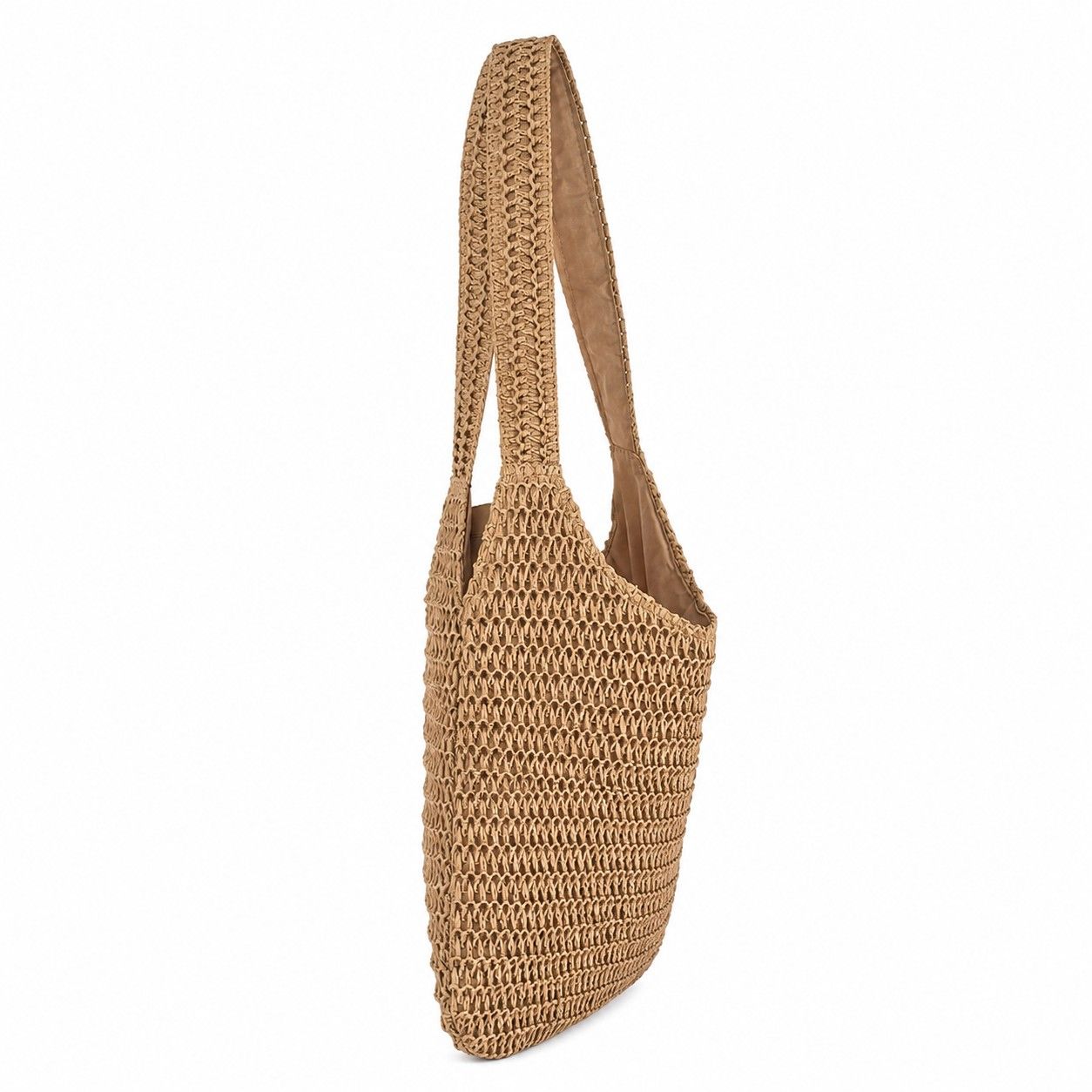 Woven Straw Tote Bag Large Capacity Zip Top Shoulder Carryall with Interior Pocket