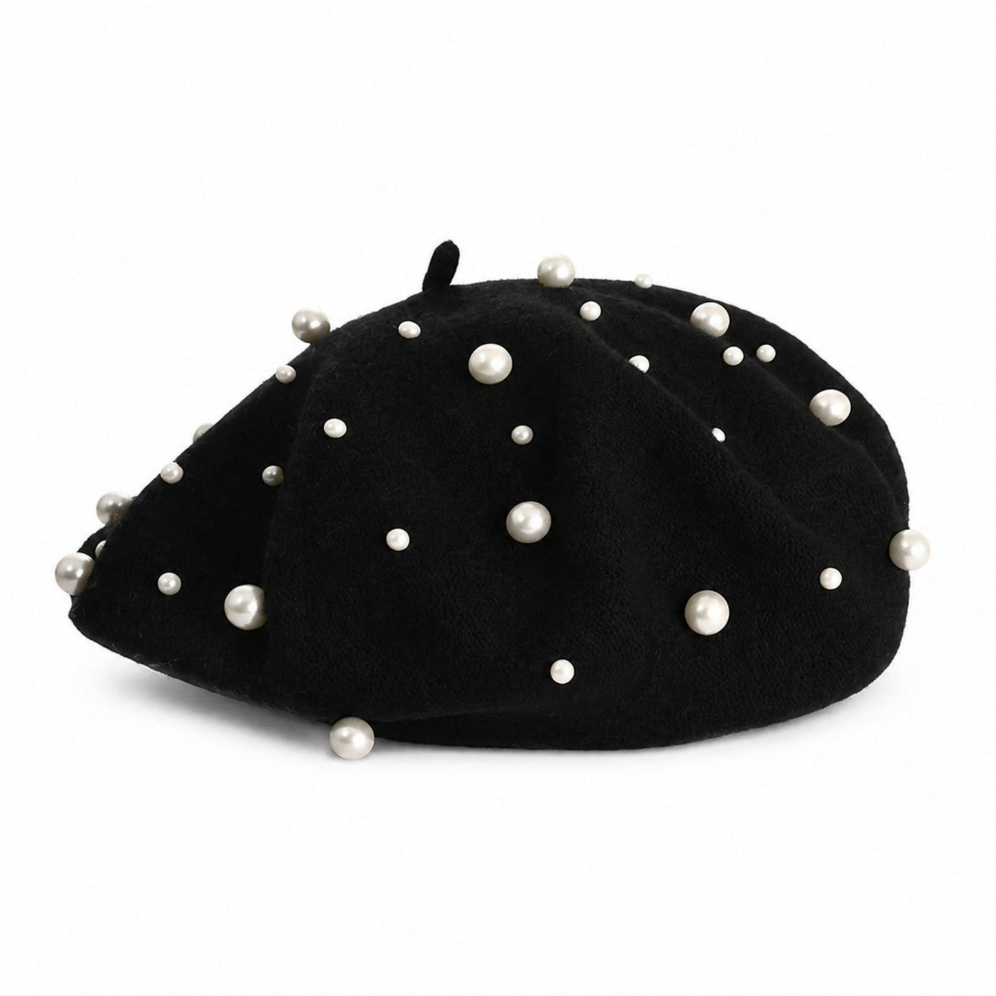 Pearl-Embellished Wool Knit Beret