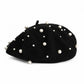 Pearl-Embellished Wool Knit Beret