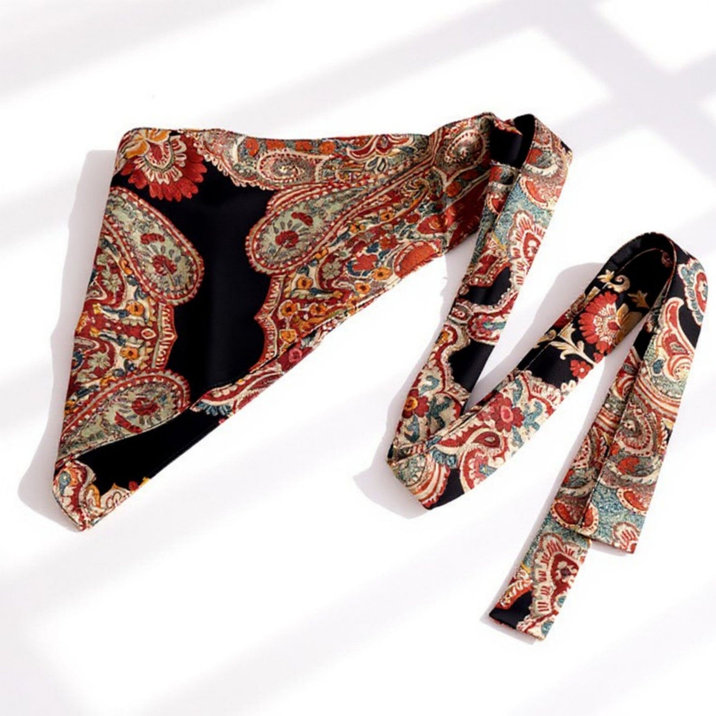Paisley Print Tie Waist Scarf Belt with Asymmetrical Draped Hem and Boho Wrap Design 94.5