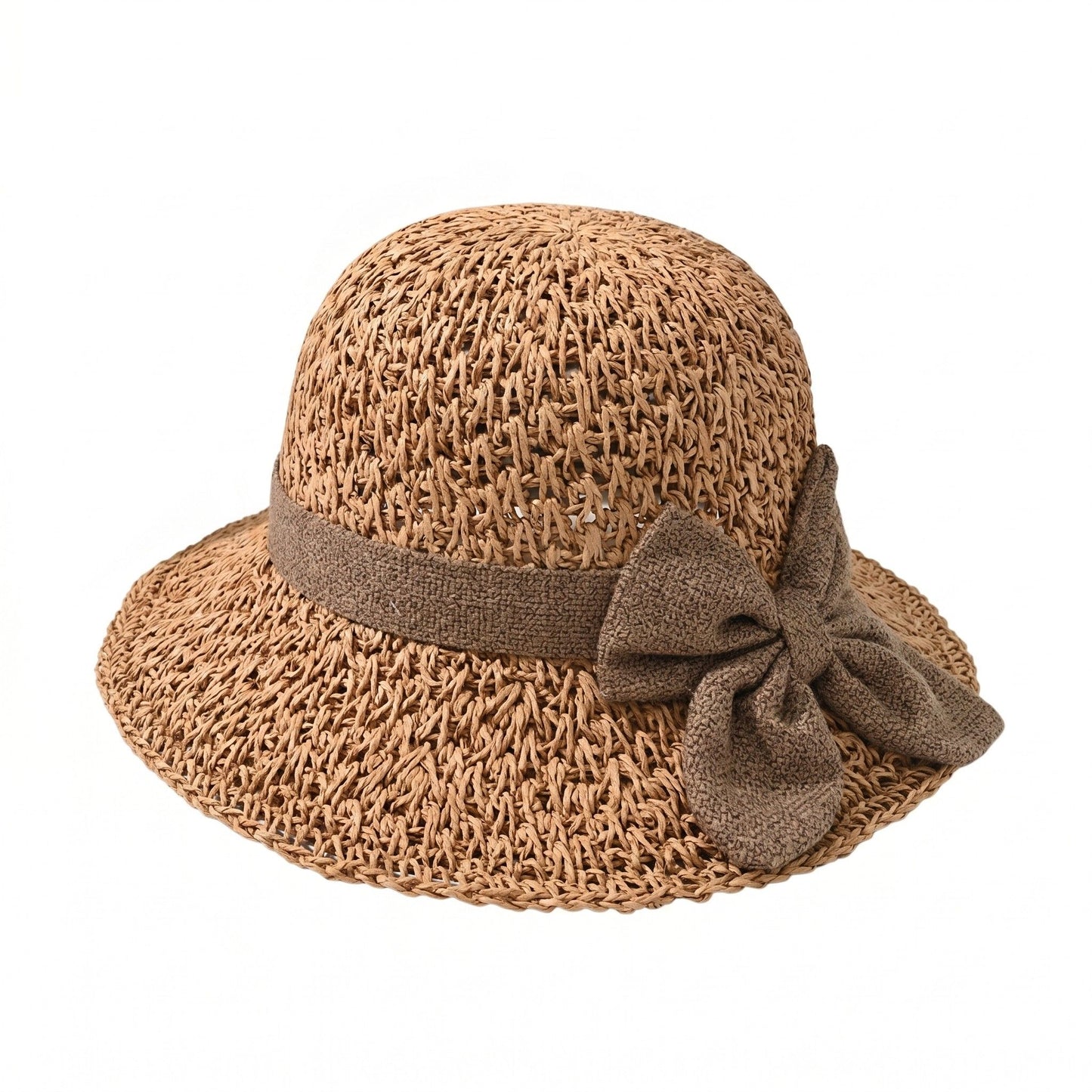 Straw Sun Hat Wide Brim Bowknot Summer Beach Bucket Hat Lightweight