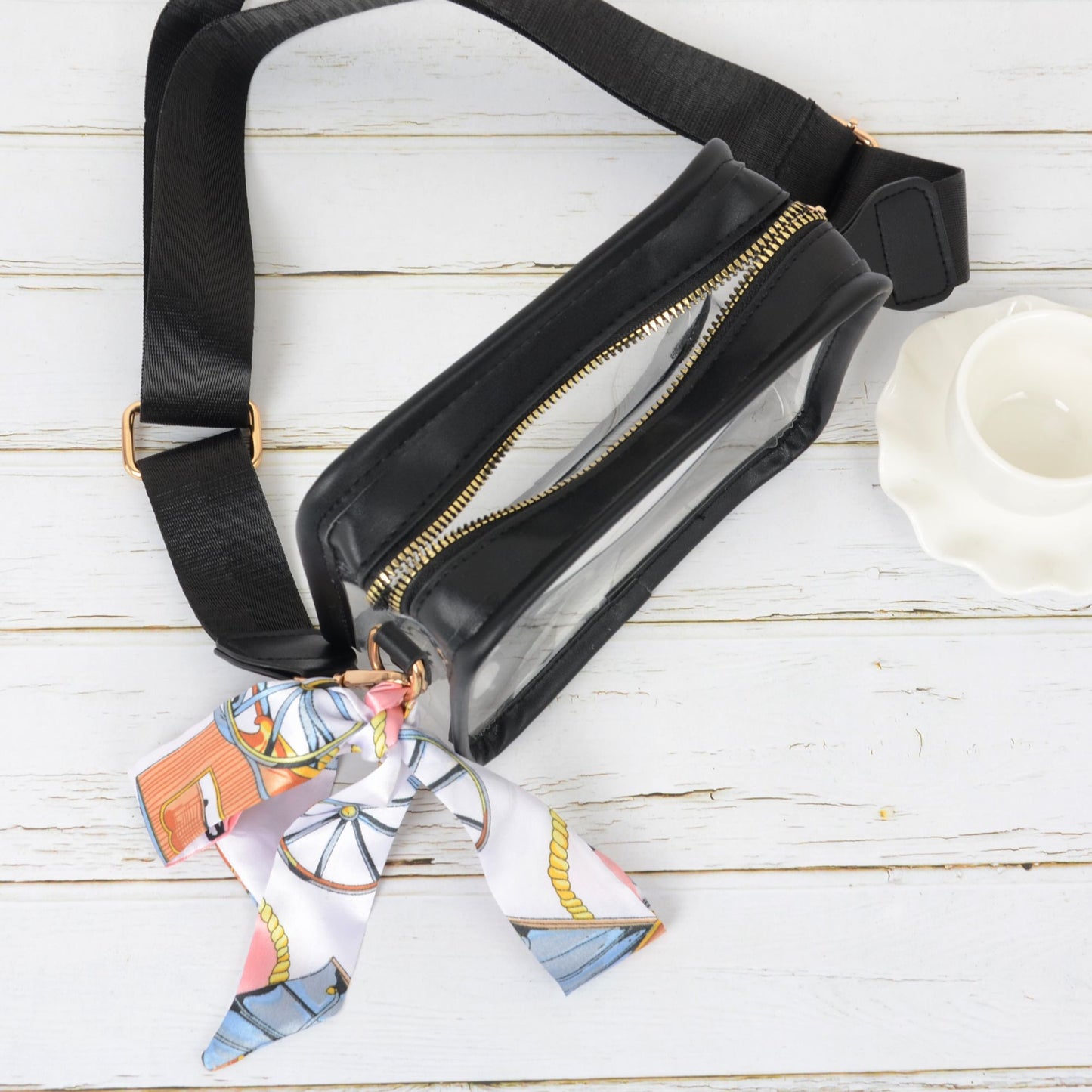 Women's Chic Transparent Crossbody & Messenger Bags with Decorative Scarf