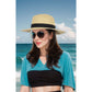 Wide Brim Straw Fedora Sun Hat with Black Band Lightweight Packable Summer Panama Hat for UV Protection
