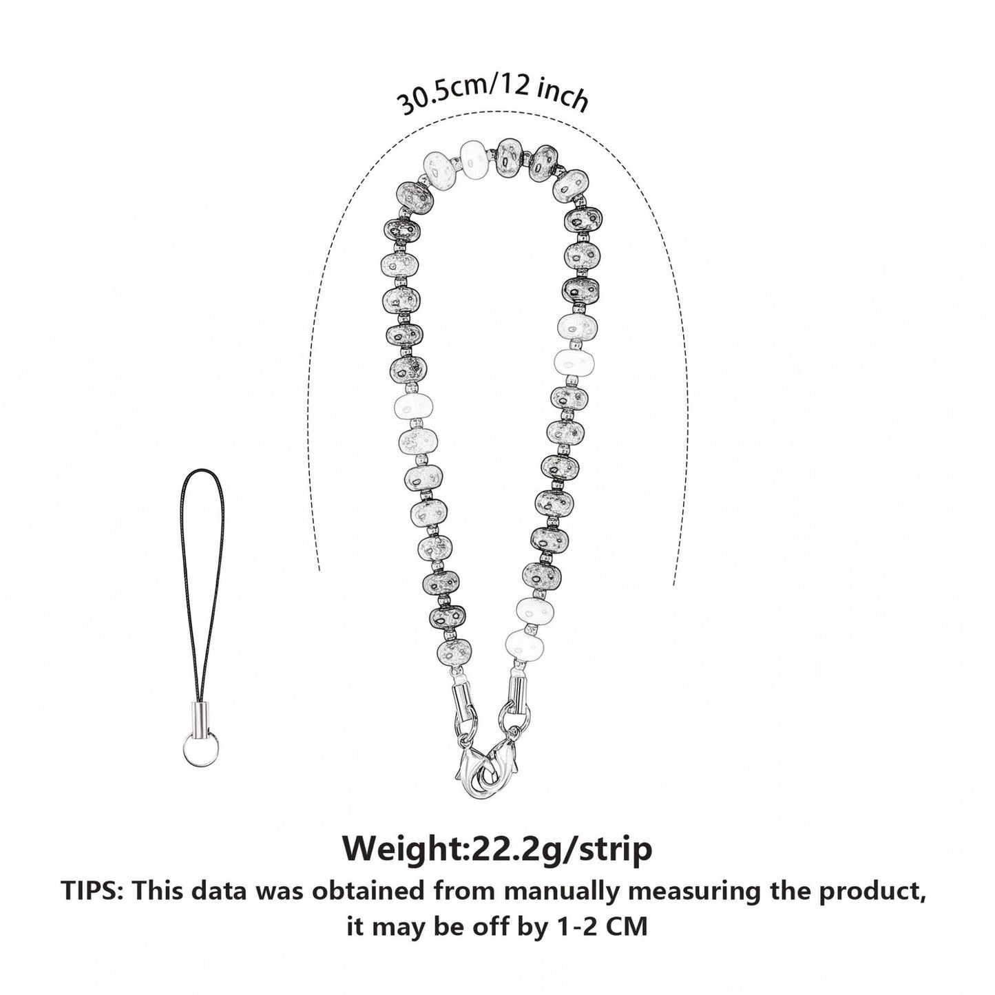 Oval Beaded Phone Wrist Strap with Detachable Clasps