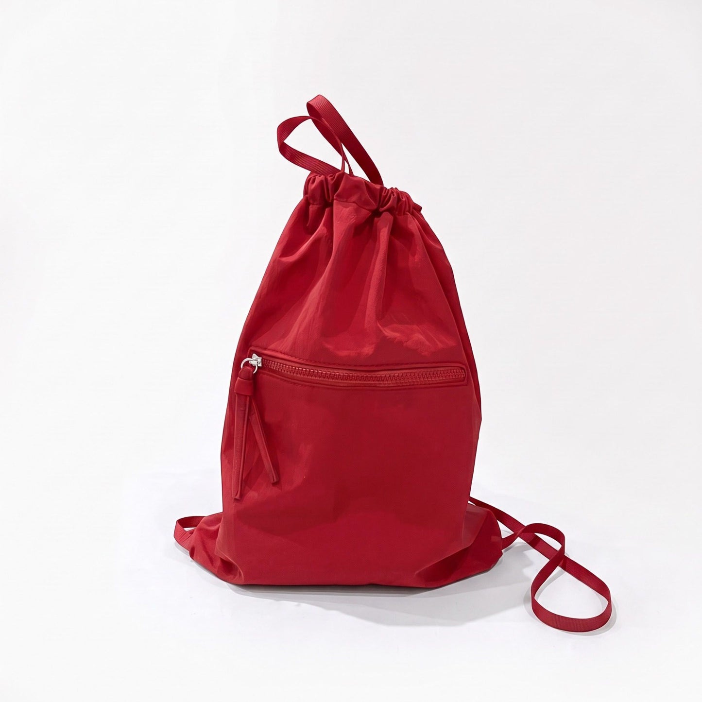 Drawstring Backpack with Front Zip Pocket Lightweight Casual Cinch Bag