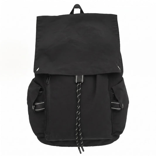 Canvas Flap Backpack with Drawstring Closure Side Pockets and Adjustable Shoulder Straps