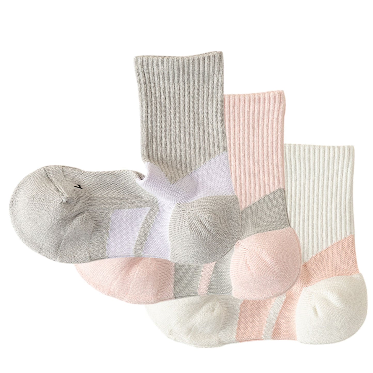 3-Pair Pack Cushioned Sports Crew Socks with Arch Support Mesh Panels and Ankle Compression