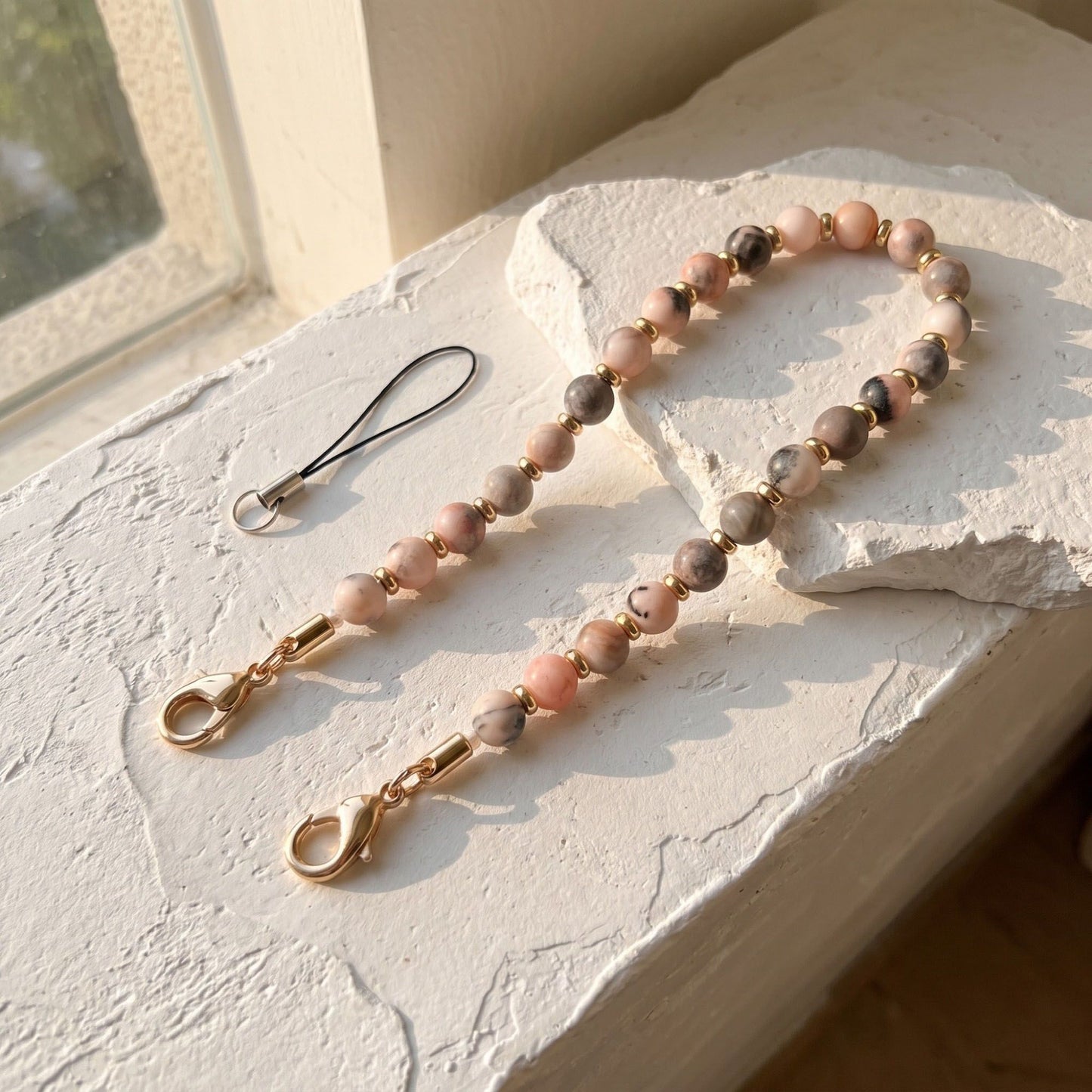 Beaded Wrist Strap with Clasps for Phones and Bags