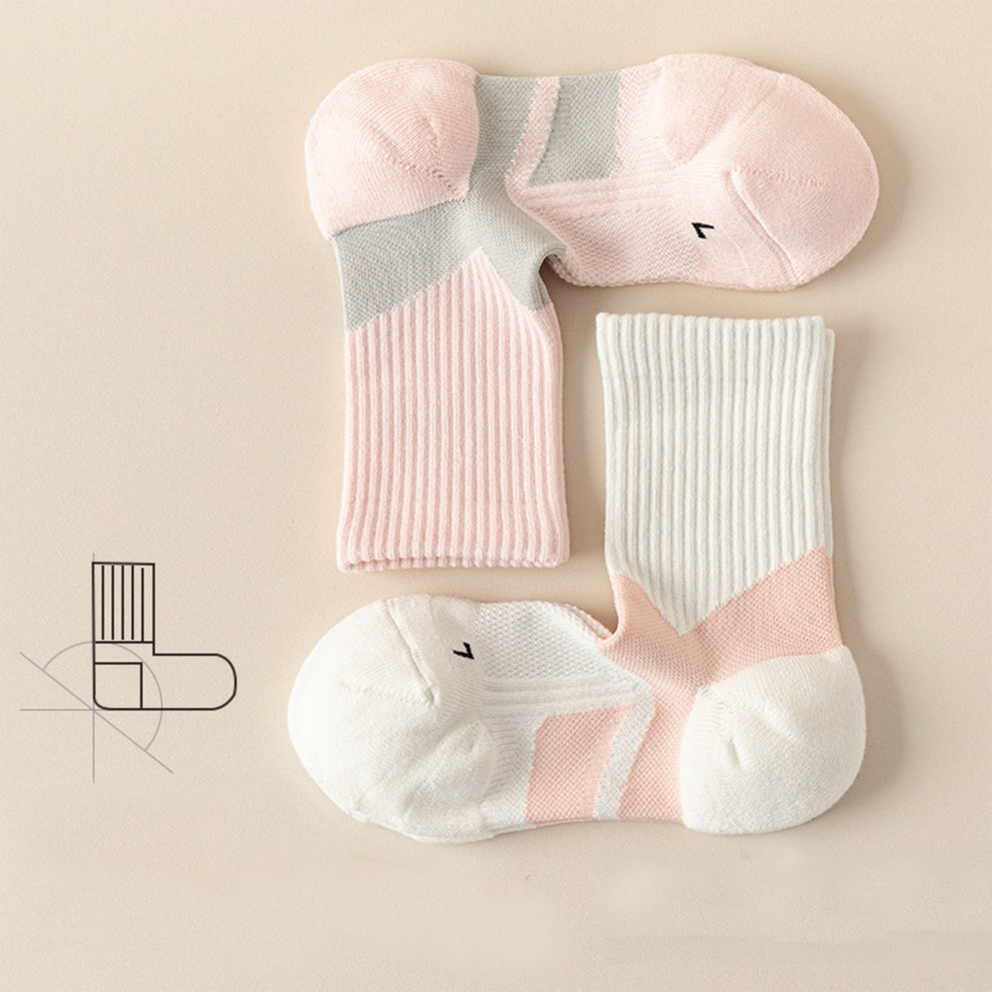 3-Pair Pack Cushioned Sports Crew Socks with Arch Support Mesh Panels and Ankle Compression