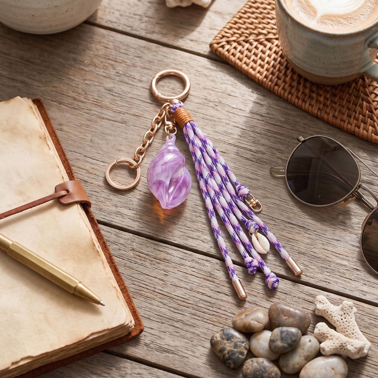 Coastal Seashell Tassel Bag Charm Keychain