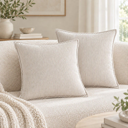 2 Pack Soft Ribbed Corduroy Throw Pillow Covers 18 x 18 Inch Solid Color