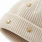 Star Stud Ribbed Knit Beanie Cuffed Winter Hat