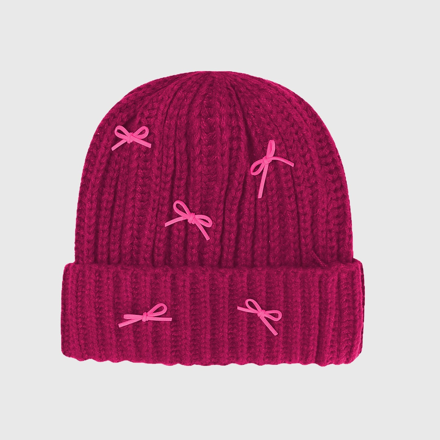 Ribbed Knit Beanie with Bow Accents - Cute Soft Winter Hat for Casual Daily Wear