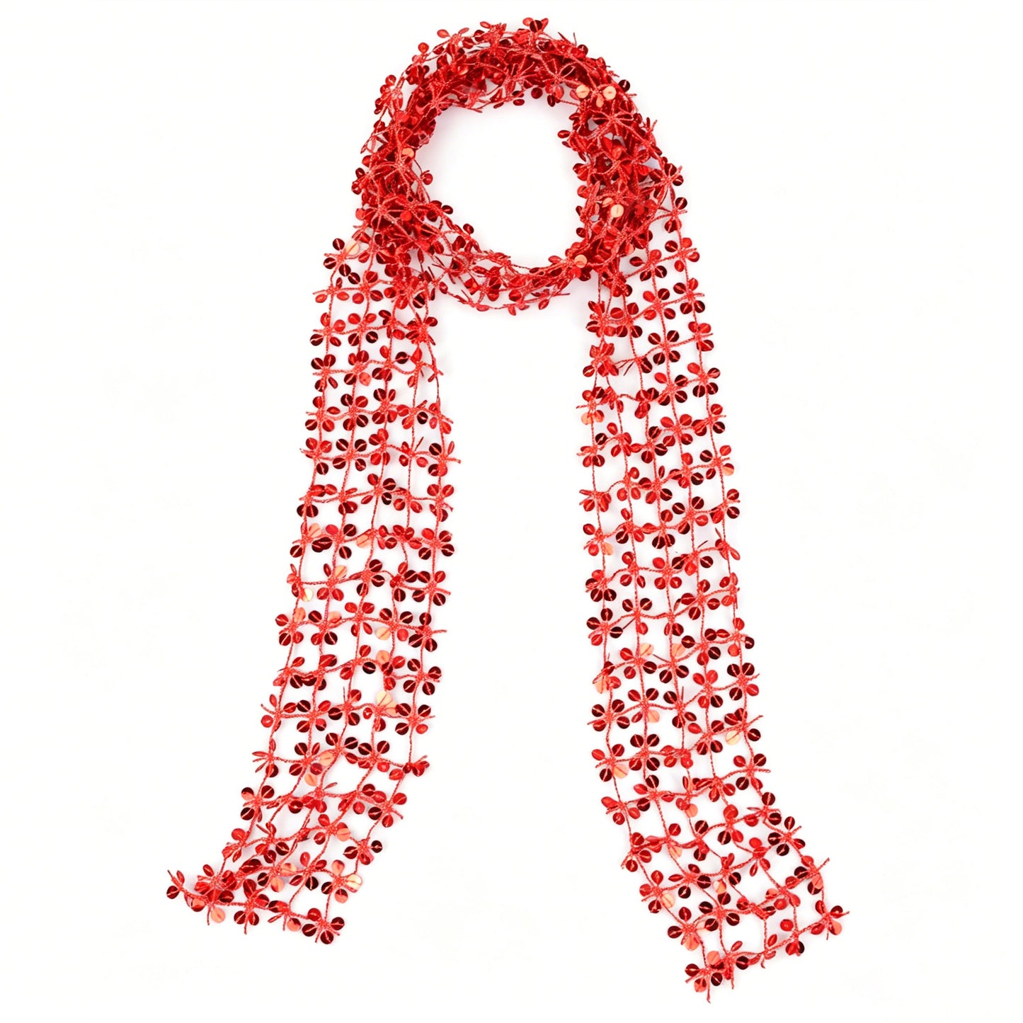 Sequin Floral Skinny Scarf Mesh Neck Wrap