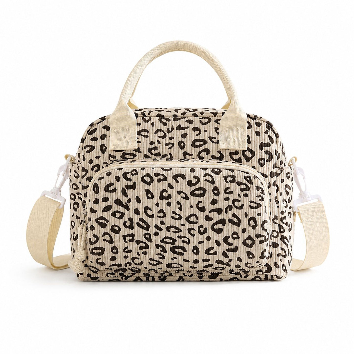 Printed Corduroy Lunch Bag with Adjustable Shoulder Strap