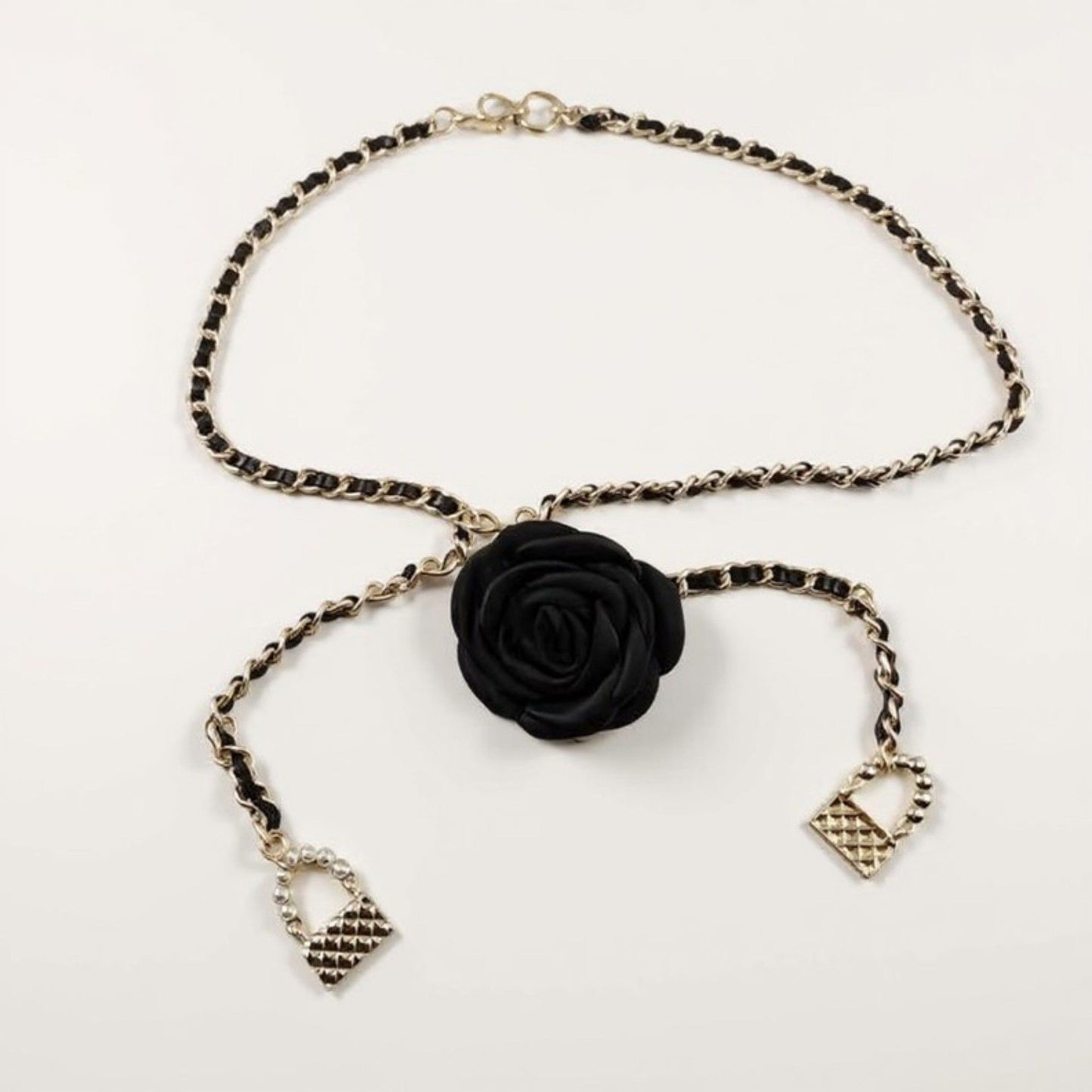 Rose Flower Chain Belt with Hanging Lock Charms and Adjustable Drape Design 45.5in