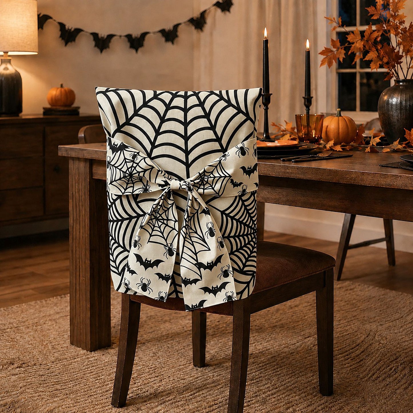 Halloween Dining Chair Back Cover with Decorative Bow