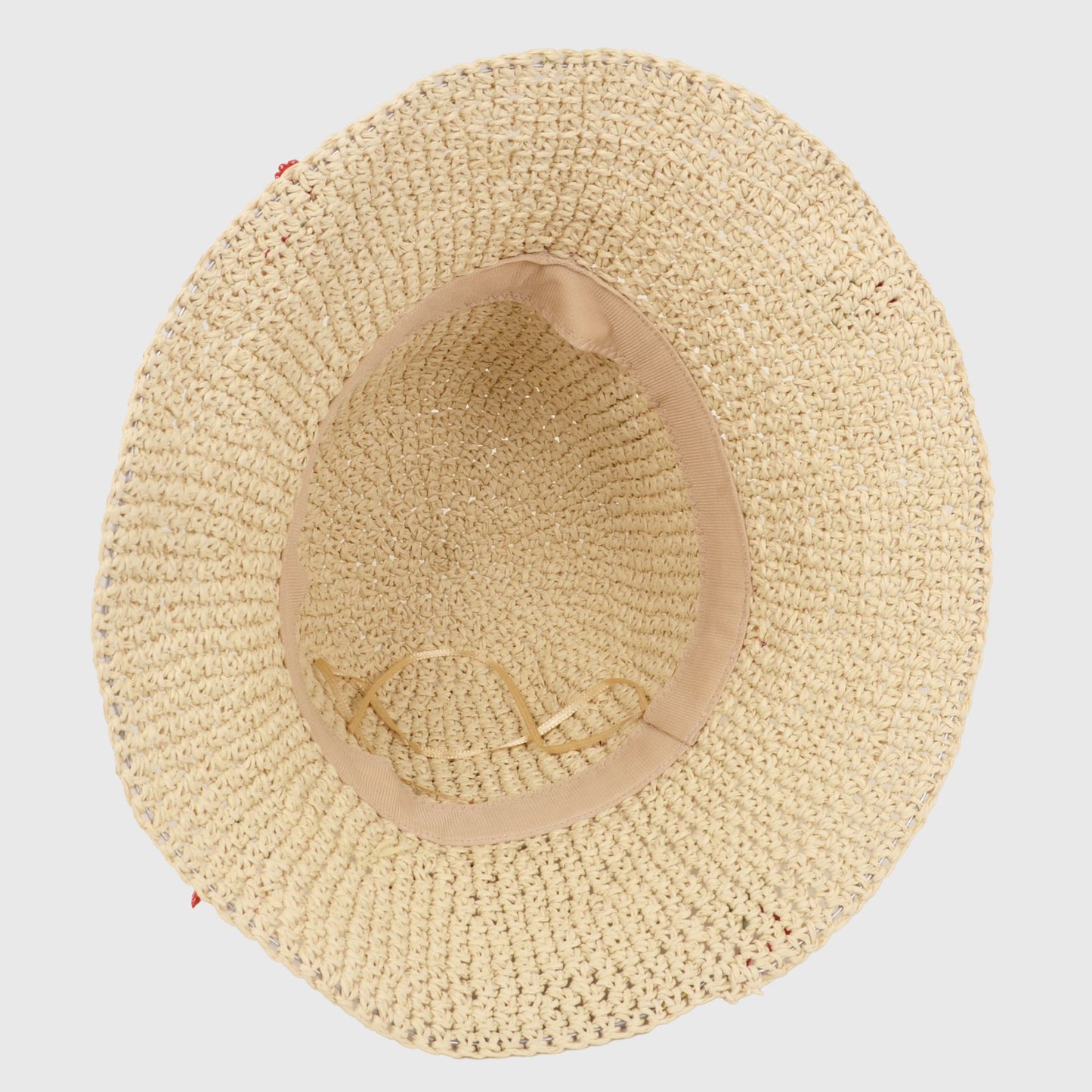 Straw Bucket Hat with Cherry Embellishments