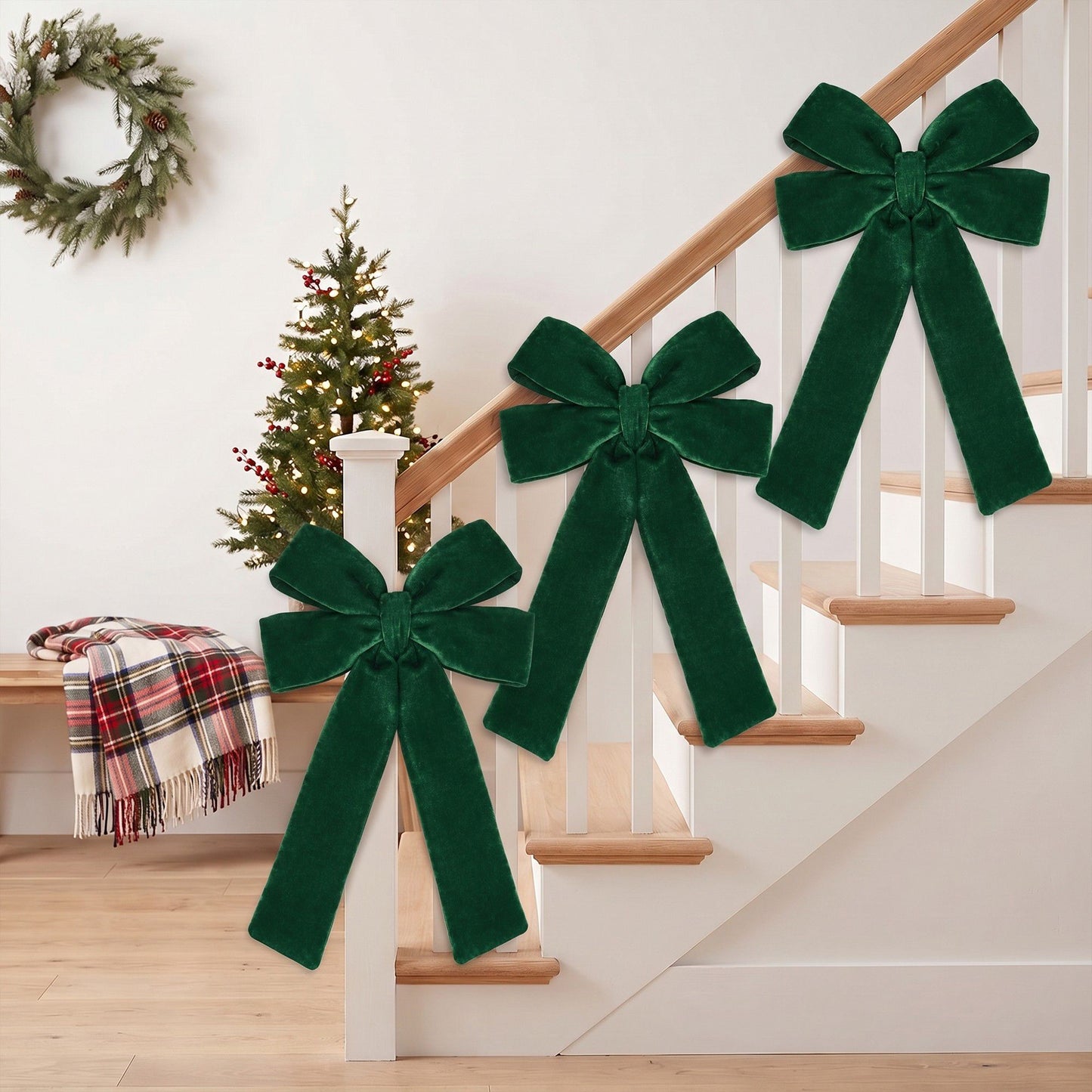 5pc Velvet Christmas Bows with Long Tails