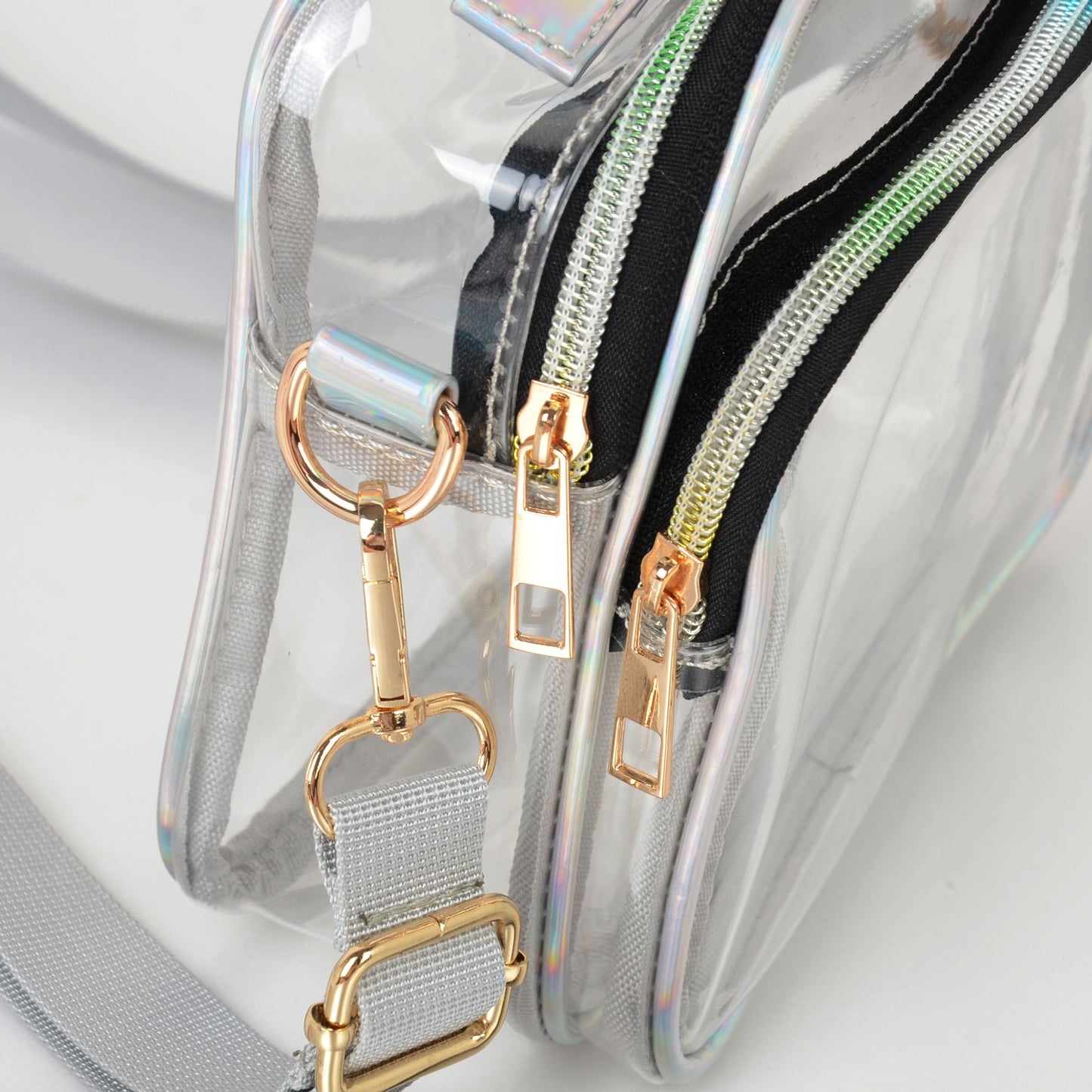 Trendy Clear Transparent Women's Shoulder Bag with Iridescent Trim