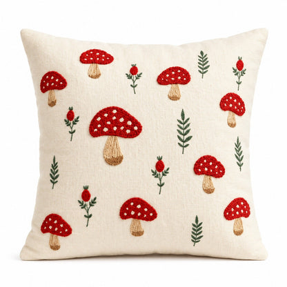 Mushroom Leaf Embroidered Throw Pillow Cover Square Decor