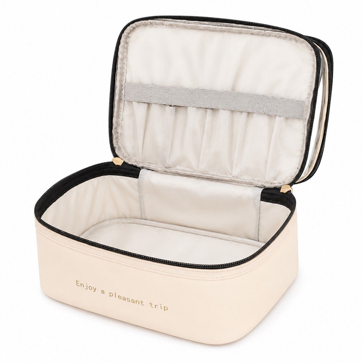 Two-Tier Clear Travel Makeup Bag with Handle for Toiletries and Beauty Storage