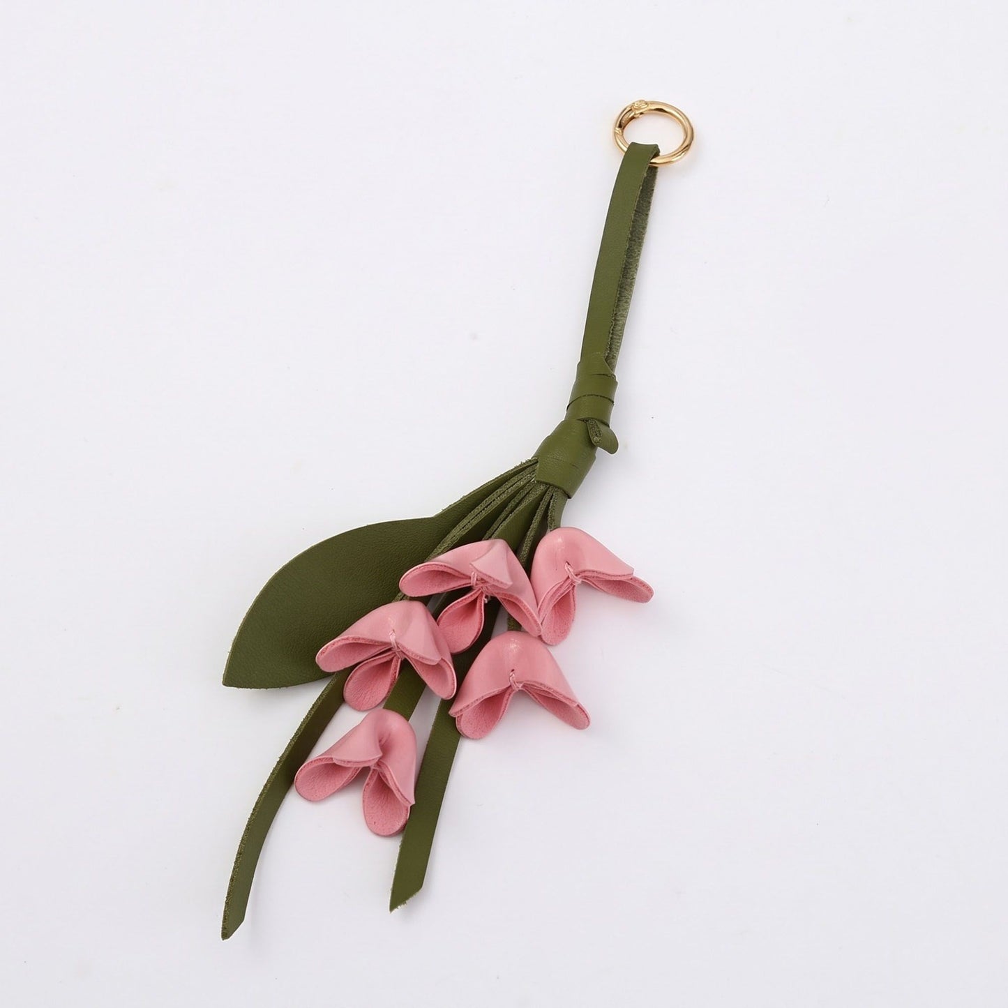 Floral Bag Charm with Tassel Strap and Gold Tone Ring