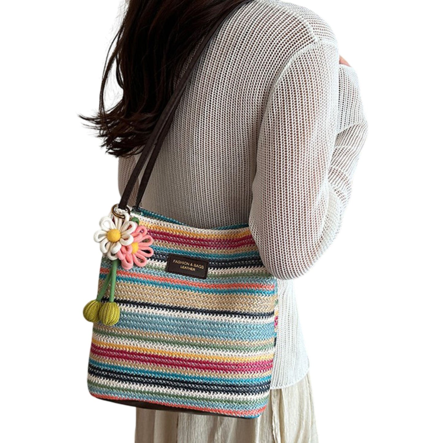 Woven Polyester Tote Bag with Magnetic Closure and Long Shoulder Straps