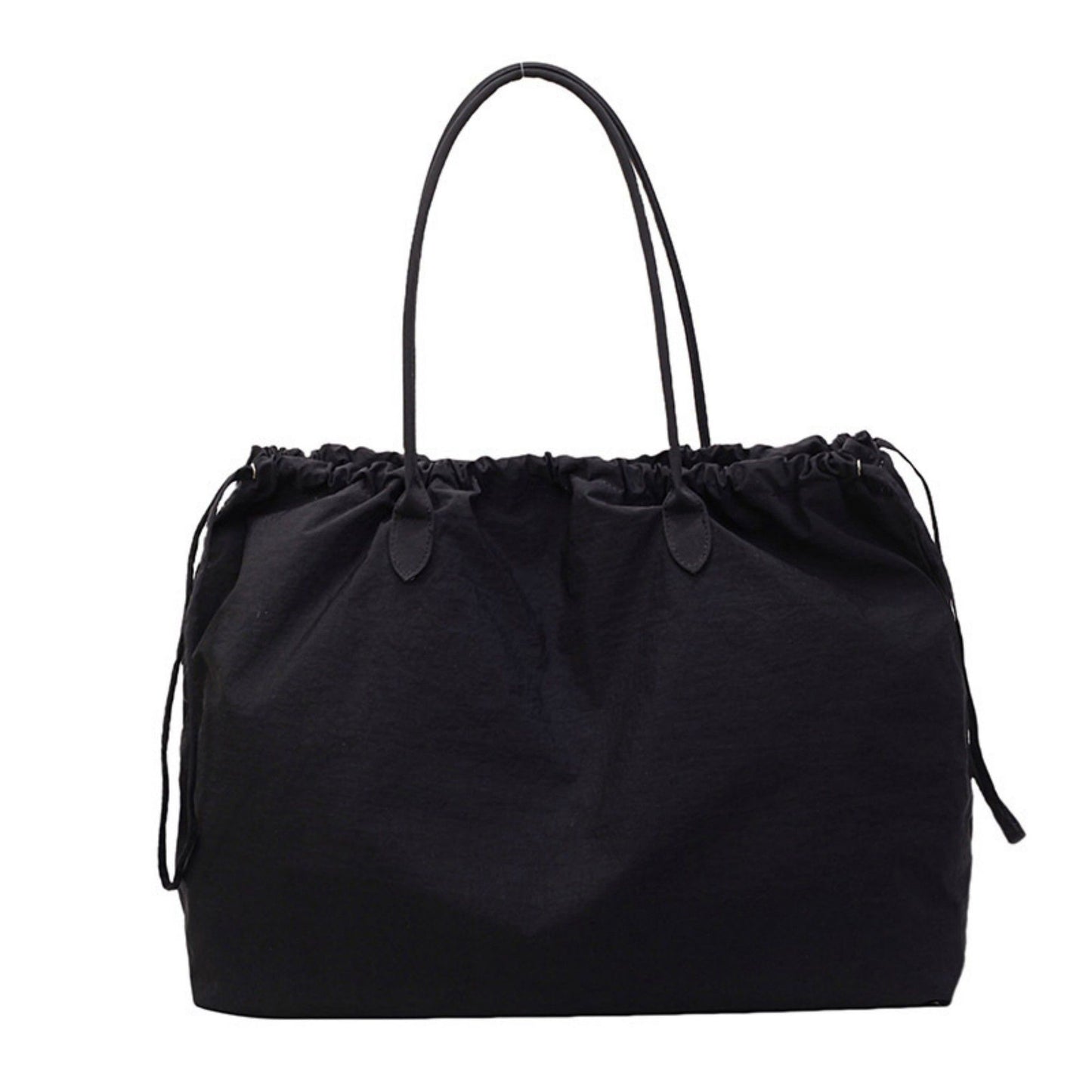 Nylon Drawstring Shoulder Tote Bag with Soft Slouchy Silhouette and Long Carry Straps