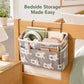 Hanging Bedside Storage Caddy Bunny Print Organizer with Hooks and Multiple Pockets